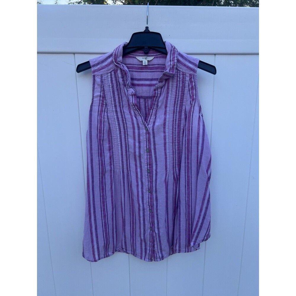 Terra & Sky Women's Plus Sleeveless Top 0X Linen Purple Pink Stripe